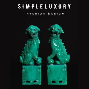 Vintage Chinese Emerald Glaze Ceramic Foo Dogs Decorative Figurines